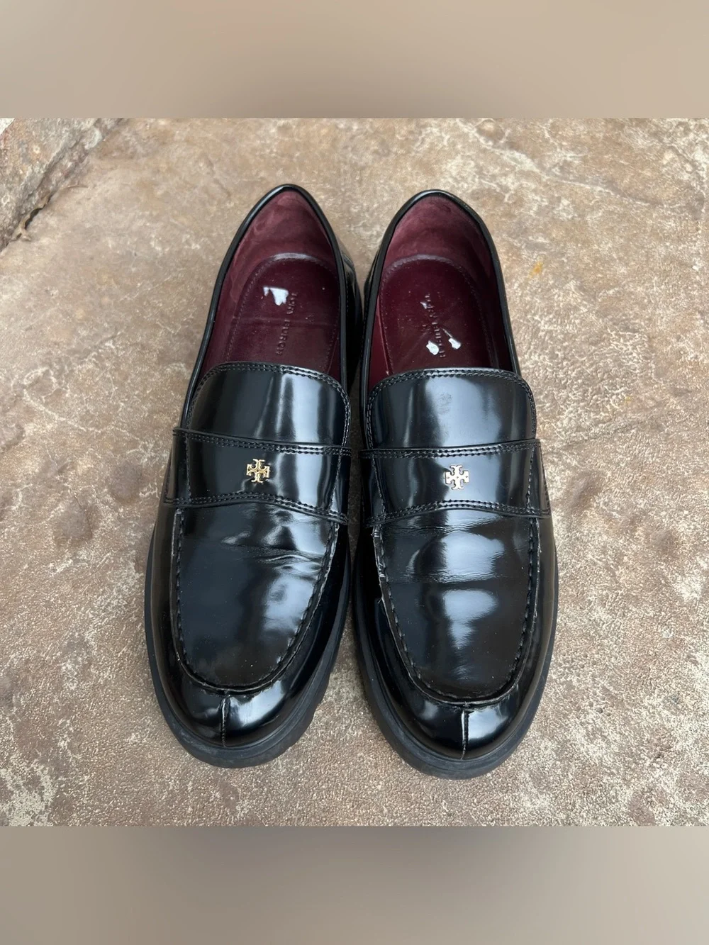 Tory Burch Classic Lug Loafer Black Patent Leather Sz 10